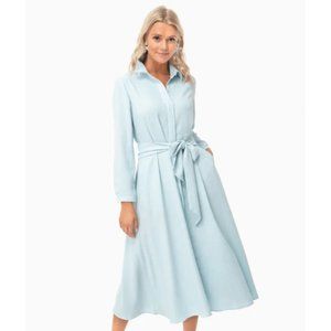 Tuckernuck Women's Aster Dress Long Sleeve Midi Length Light Blue Belt sz M NWT